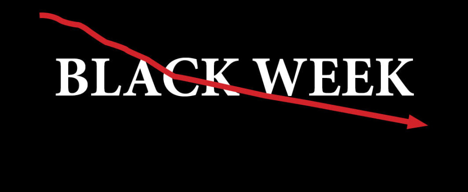Undersøkelsen avdekker stadig mer skeptiske kunder med enda større press på lommeboken. Black Week, sort bakgrunn rød pil nedover