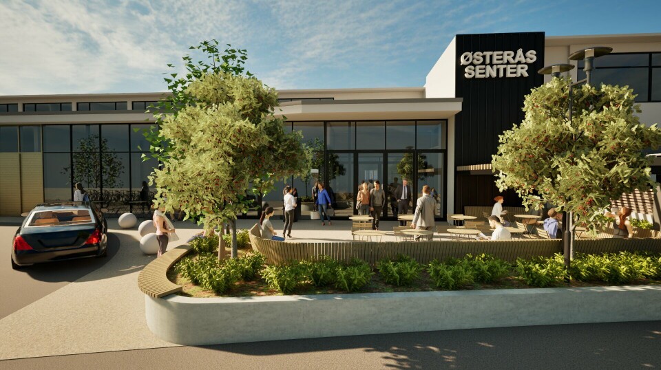 Slik vil det nye Østerås senter framstå etter ombygging og utvidelse. Illustrasjon, Østerås senter.