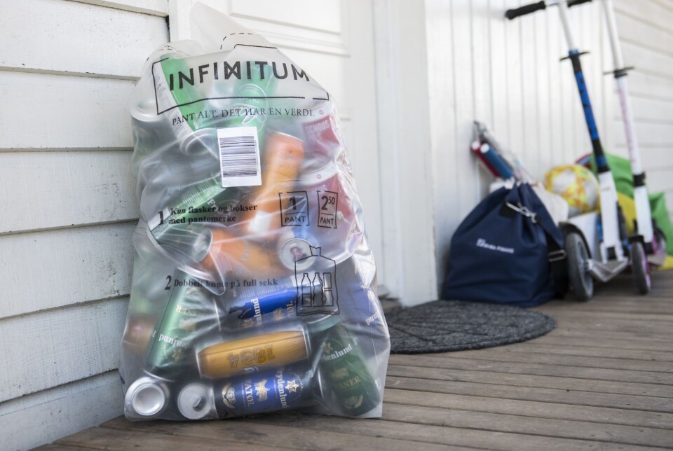 I løpet av de siste fem årene har mengden pant som samles inn årlig via Oda økt fra tre millioner enheter til over ti millioner flasker og bokser. Plastsekk med tomflasker. Infinitum