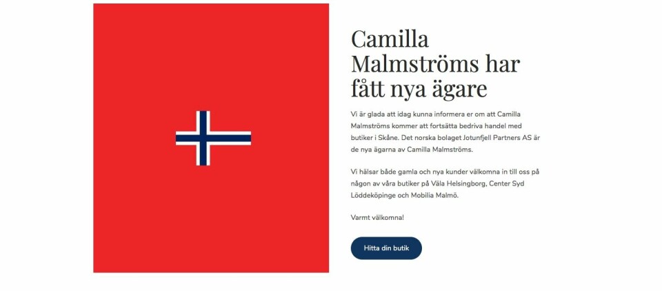 Skjermdump fra Camilla Malmströms hjemmeside