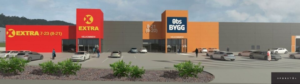 Arkitektens tegning av COOP-anlegget i Digernes Næringspark som for lengst er åpnet og er blitt et tyngdepunkt i retailområdet. (Illustrasjon: Arkitekt Sporstøl Arkitekter AS)