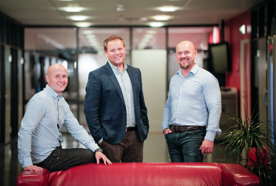 Teamet bak Hydra, fra v.: Alf Kristian Amundsen (CEO), Marius Hermansen (gründer) og Bjørn Kenneth Hansen (gründer) satser frisk. (Foto: Hydra)