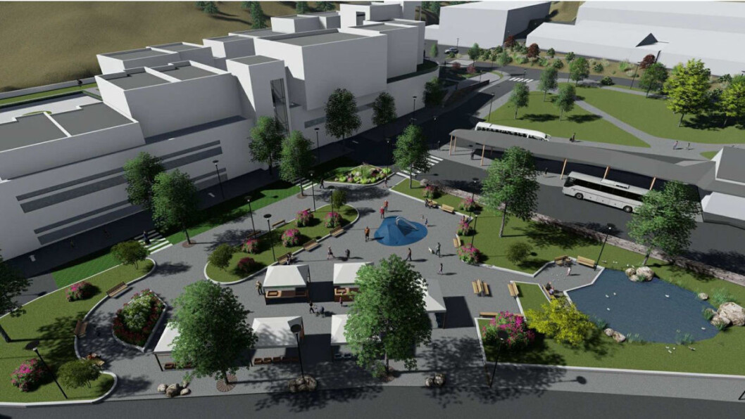 Slik kommer det nye kjøpesenteret til å se ut, i henhold til dagens status for planlegging. (Illustrasjon: Arkitekt Rolf Eide AS) Slik kommer det nye kjøpesenteret til å se ut, i henhold til dagens status for planlegging. (Illustrasjon: Arkitekt Rolf Eide AS)