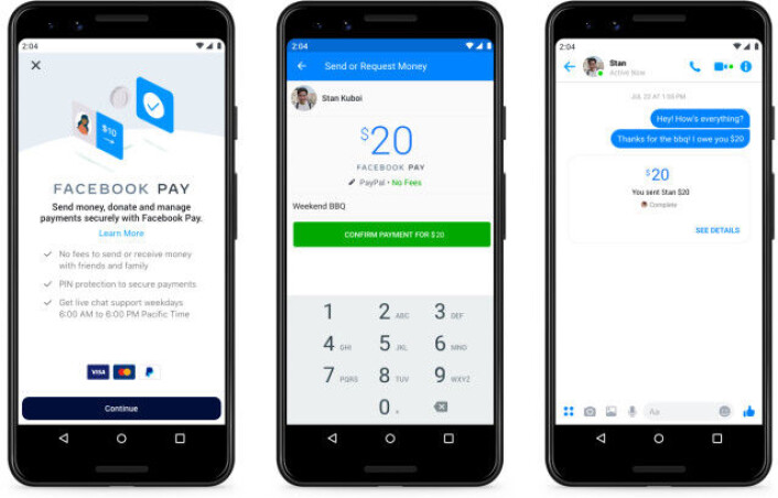 Send penger til venner: Facebook Pay kan brukes for å overføre penger, enkelt og sikkert, til Messenger. (Illustrasjon: Facebook) Send penger til venner: Facebook Pay kan brukes for å overføre penger, enkelt og sikkert, til Messenger. (Illustrasjon: Facebook)