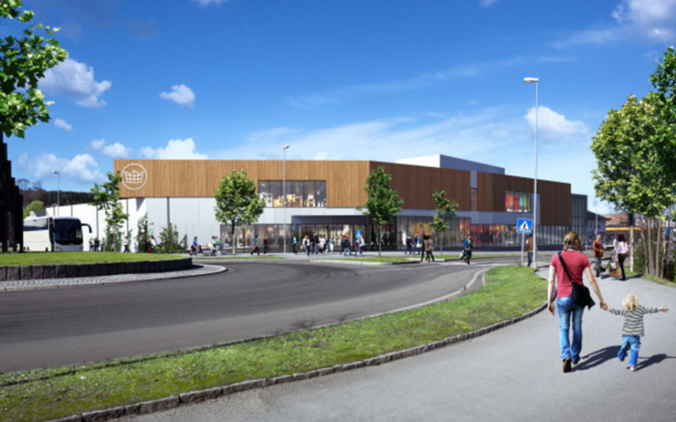ØKE: Det nye handelsbygget vest for dagens Kongssenteret er ventet å gi Kongssenteret en samlet omsetning på nærmere en halv milliard mot dagens om lag 380 millioner kroner. Foto: Citycon