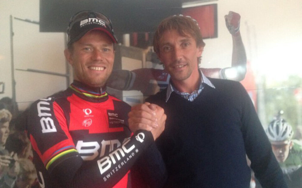 TRÅR TIL: Thor Hushovd skal trå til for Rema 1000 og sponsorsjef Vidar Riseth etter at han legger opp som syklist. Foto: Reitangruppen