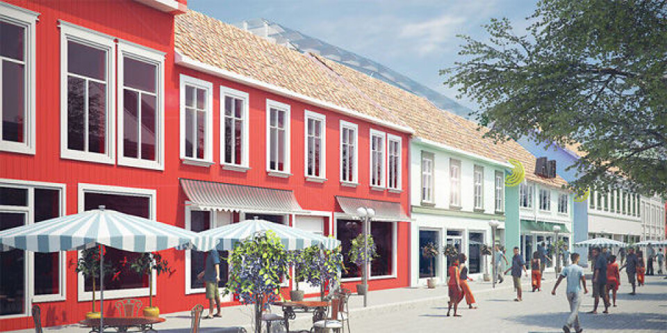 Planene om et kjøpesenter i gågata I Lillehammer er nå foreløpig lagt på is. (Illustrasjon: AMB Arkitekter).