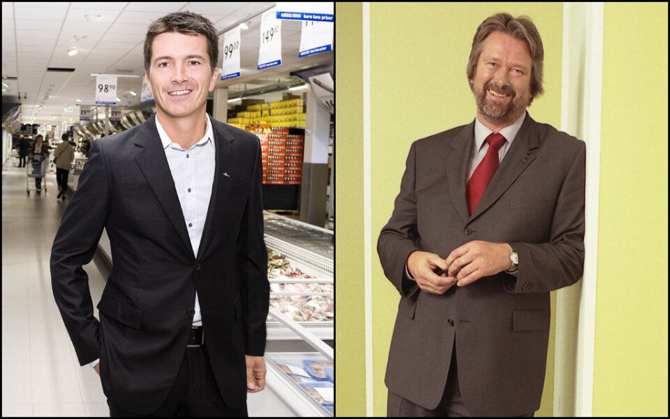 SAMARBEID: Ole Robert Reitan (t.v.) i Rema 1000 og Svein Fanebust i Coop har inngått en avtale om innkjøpssamarbeid. Foto: ReitanGruppen/Coop