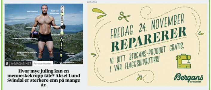 Slik annonserte Bergans i Aftenposten søndag 19. november.