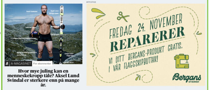 Slik annonserte Bergans i Aftenposten søndag 19. november. Slik annonserte Bergans i Aftenposten søndag 19. november.