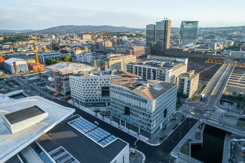Olav Thon Gruppen og HAV Eiendom AS eier Diagonale-prosjektet som består av et kontorbygg og et studentbygg i Bjørvika i Oslo. (Foto: Olav Thon Gruppen)