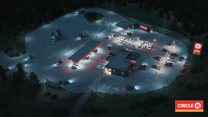 Fremtidens energistasjon: Om noen uker vil Circle K på Kjerlingland ha en kombinasjon 26 hurtigladere for ulike typer elbiler, åtte fyllepunkter for personbiler og to fyllepunkter for lastebiler. På lengre sikt skal antallet hurtigladere øke til 50. (Foto: Circle K) Fremtidens energistasjon: Om noen uker vil Circle K på Kjerlingland ha en kombinasjon 26 hurtigladere for ulike typer elbiler, åtte fyllepunkter for personbiler og to fyllepunkter for lastebiler. På lengre sikt skal antallet hurtigladere øke til 50. (Foto: Circle K)