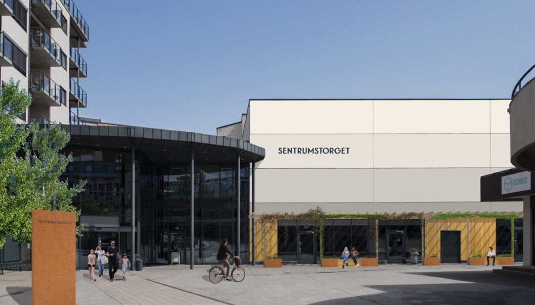 Fasaden med inngangsparti mot torget. Fasaden med inngangsparti mot torget.