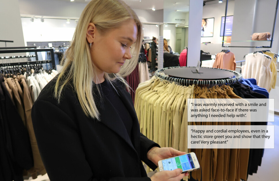 The shop manager continuously receives feedback from customers on their mobile phone app.