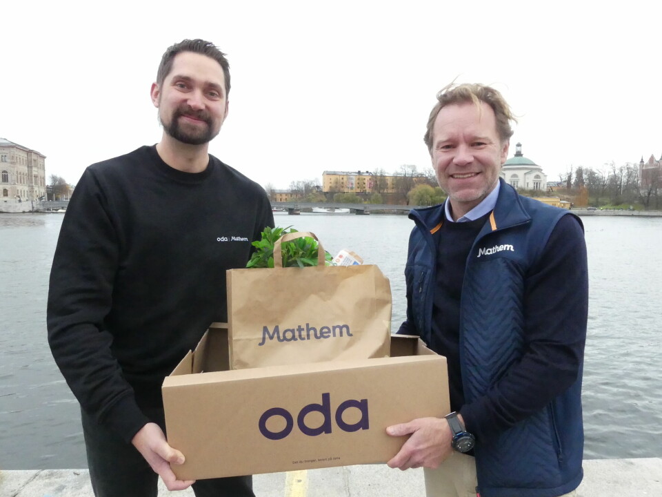 Konsernsjef i Oda, Karl Munthe-Kaas og CEO i Mathem, Johan Lagercrantz.